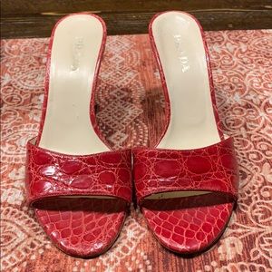 Prada red croc and rattan heel sandals 37.5